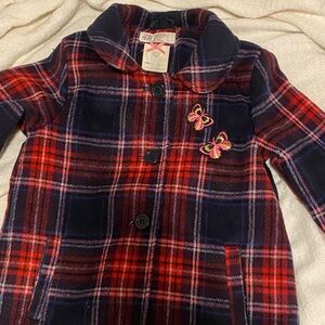 H&M Kids Red and Blue Plaid Pea Coat